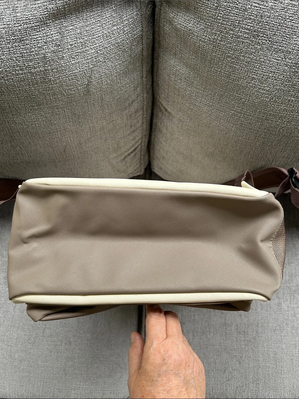 NWOT Loulu Cream & Brown Two-Tone Backpack with Front Pockets and Laptop Pocket